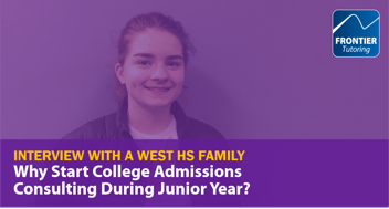 A photo of a Frontier Tutoring Junior who completed an interview on their experience doing college admissions counseling. The title of the article is overlayed