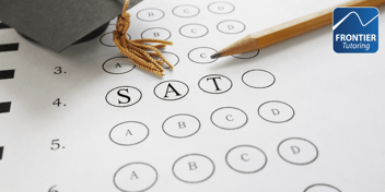 An image of a paper SAT exam with a graduation cap and the frontier tutoring logo in the corner.